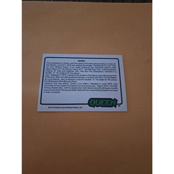 Vintage 1979 Raincloud Productions Queen Trading Card #41 Rock Band Memorabilia - Picture 2 of 2